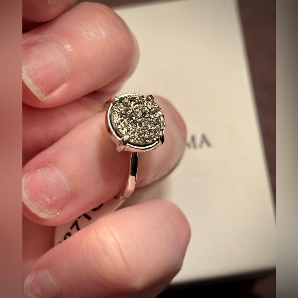 Charmed Aroma Plated Sterling Silver 925 Druzy Ring-Size 6